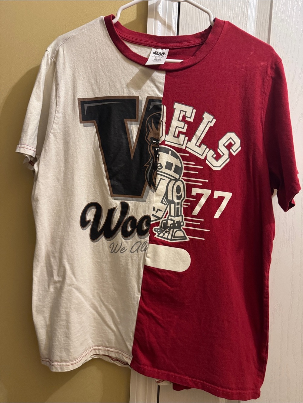 Star Wars Red and White Split-Print Tee with Droid Graphic